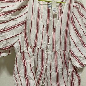 Blue Rain Red and White Patterned Blouse